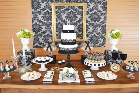black-damask-70th-birthday-party-main-table