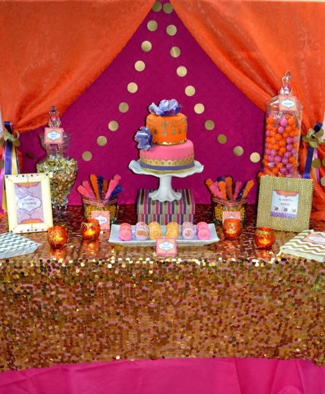 gold-moroccan-teen-birthday-party-ideas-dessert-table-gold-tablecover