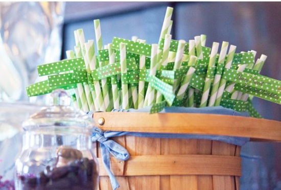 Berry Bake Shop Birthday party straws in field green