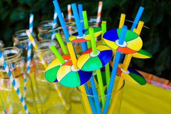 Colorful Beach Birthday Party beach ball straw toppers