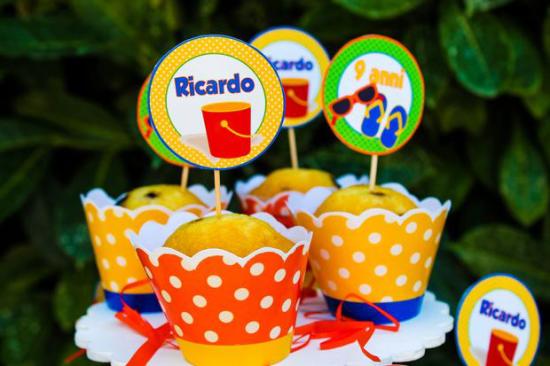 Colorful Beach Birthday Party snacks cupcakes
