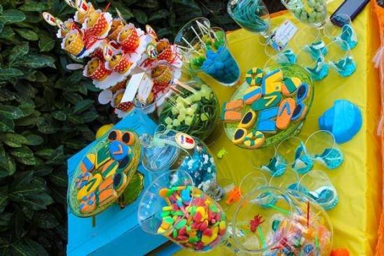 Colorful Beach Birthday Party snacks lollies cookies