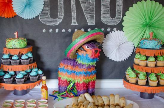 Let's Fiesta Party for Twin Boys pinata centerpiece and activity