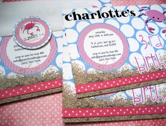 Pink Crabby Birthday Party invitations