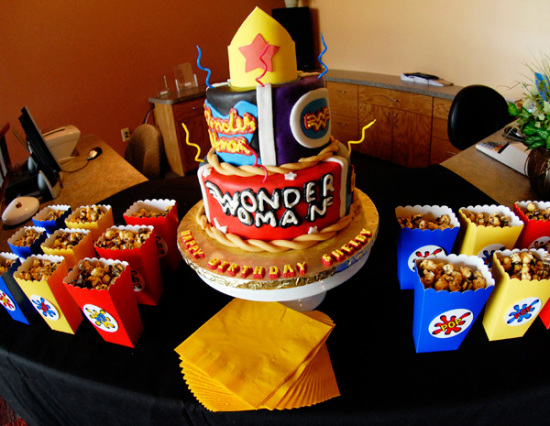 Wonder Woman Birthday Celebration cake and snacks
