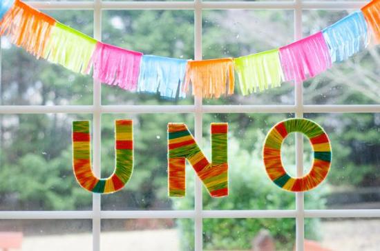 Yarn-wrapped letters and DIY tissue paper garland