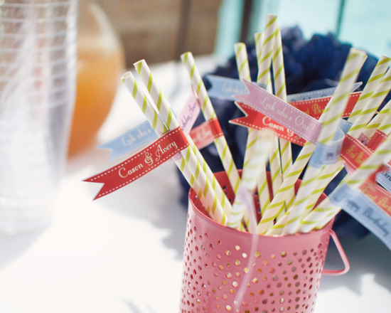 Twin Pinwheel Birthday Party straw flag toppers