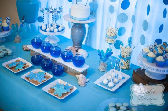 Under the Sea Birthday Party backdrops and decorations and dessert table