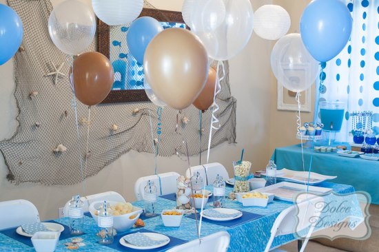 Under the Sea Birthday Party tablesetting ideas fish net in back