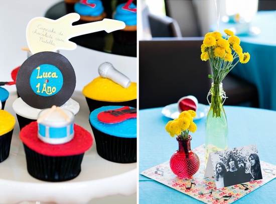 Rock n' Roll Birthday Party, first birthday party centerpieces