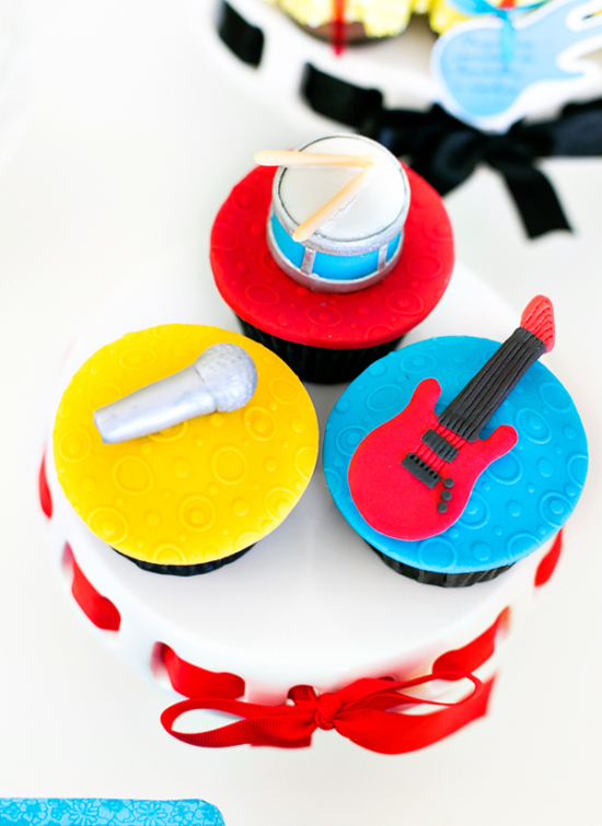 Rock n' Roll Birthday Party guiter cupcakes