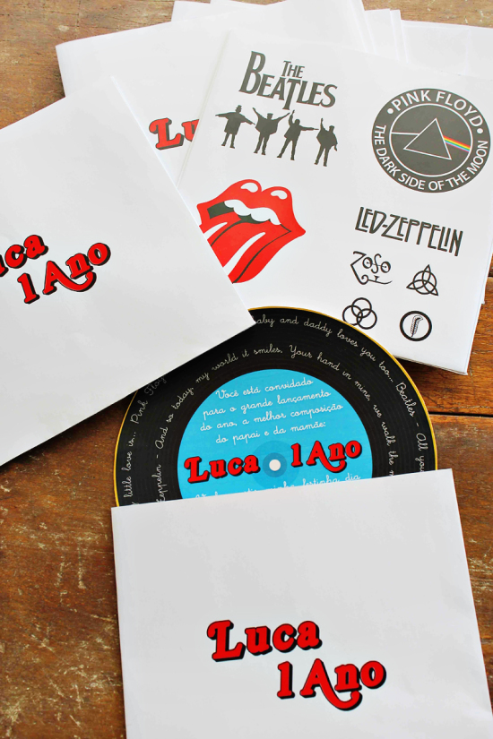 Rock n' Roll Birthday Party invitation in music record theme