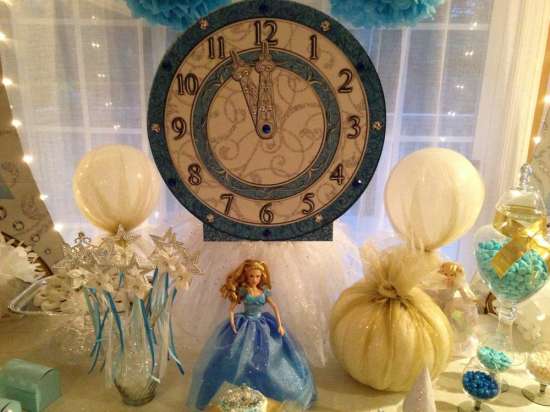 Cinderella Princess Birthday Party dessert table with sparkling wands