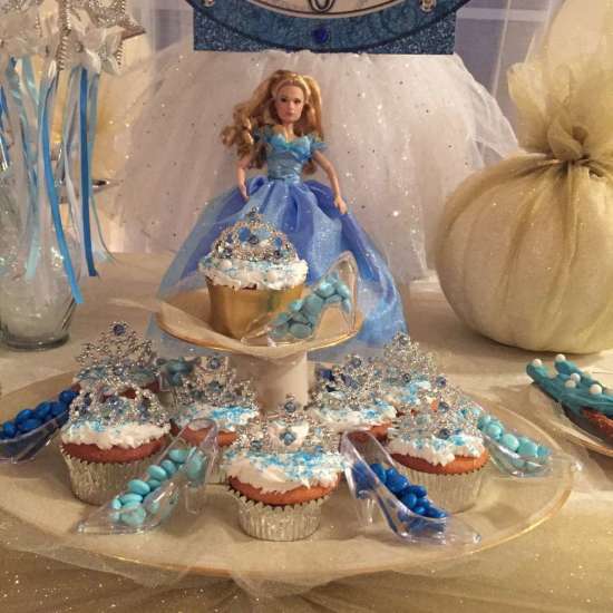 Cinderella Princess Birthday Party tiara cupcakes