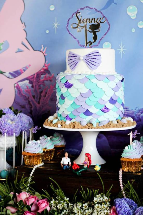 Under the Sea First Birthday Party cake, ariel topers