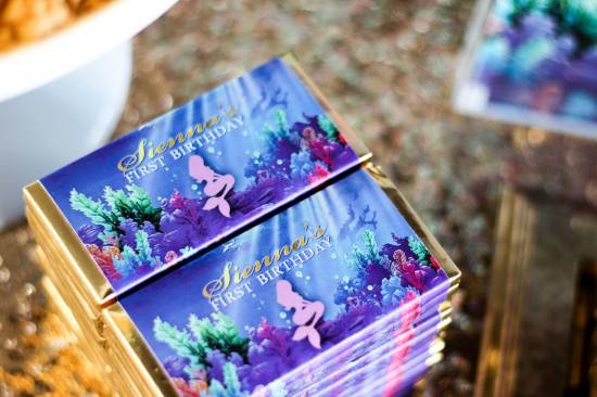 Under the Sea First Birthday Party, chocolates with beautiful labels