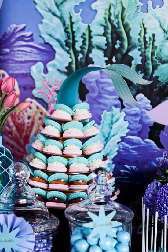 Under the Sea First Birthday Party food, treats, and snacks, macarons with pearls