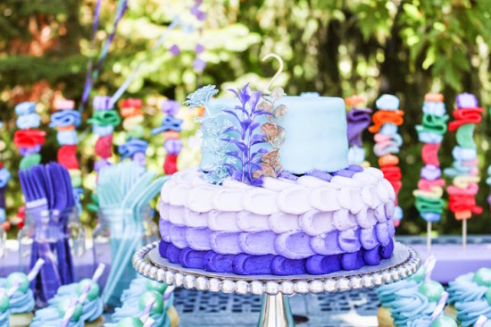 Little Mermaid Inspired Party cake in layers of purple tone