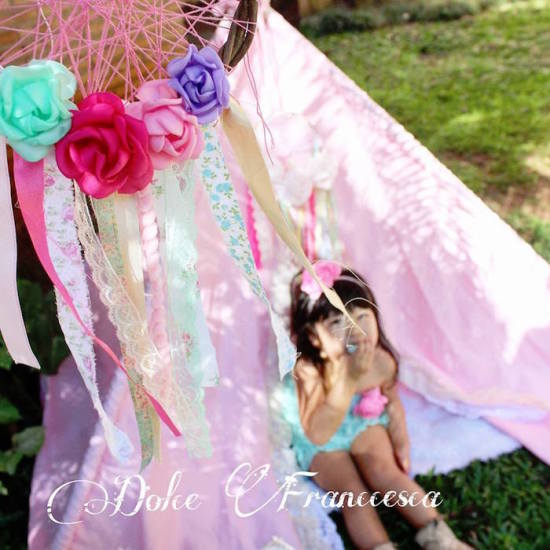 Princess tea party decorations in soft pink and teal, aqua
