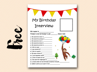 curious-george free printable birthday interview, birthday games, birthday activity #birthday #party