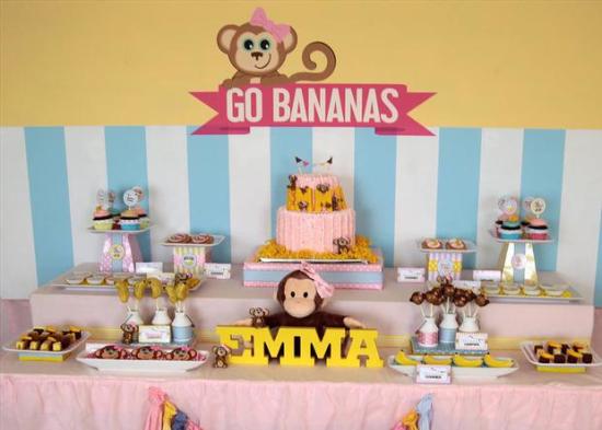 curious george inspired monkey party dessert table ideas