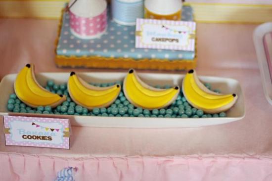 curious george inspired monkey party food and treats, banana cookies