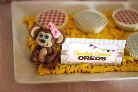 curious george inspired monkey party food and treats, chocolate covered oreos