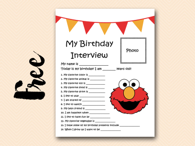 elmo curious-george free printable birthday interview, birthday games, birthday activity #birthday #party