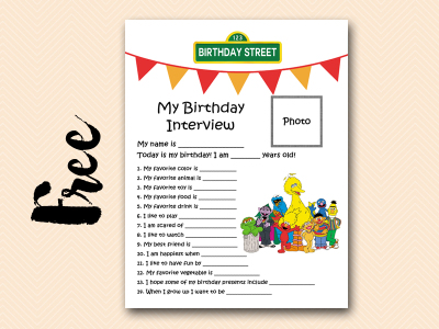 sesame curious-george free printable birthday interview, birthday games, birthday activity #birthday #party