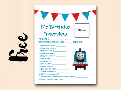 thomas curious-george free printable birthday interview, birthday games, birthday activity #birthday #party