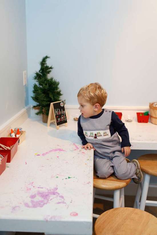 woodland christmas craft table