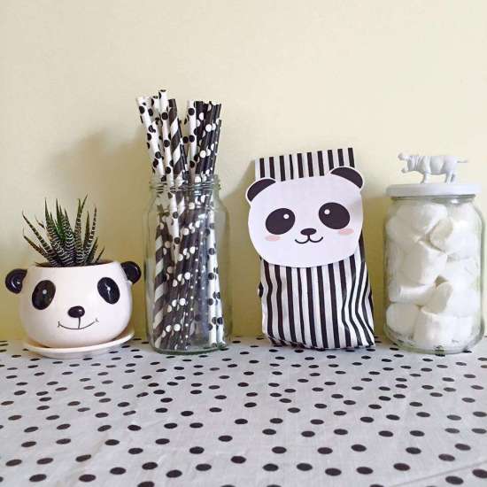 panda-party straws paper bags