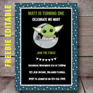 free editable baby yoda first birthday invitation