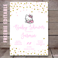 free editable pink and gold hello kitty invitation