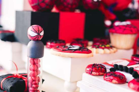 red-white-spiderman-birthday-party treats and snacks food