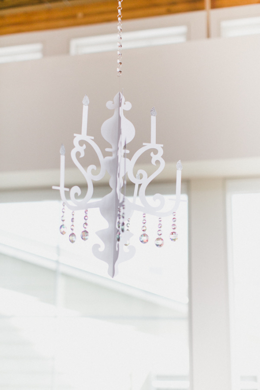 royal princess pink and silver paper chandelier