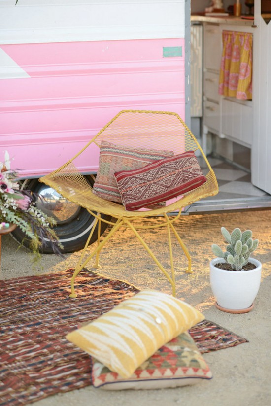 Outdoor-Vintage-Pink-Camper-Birthday-Party-Chair-Pillows