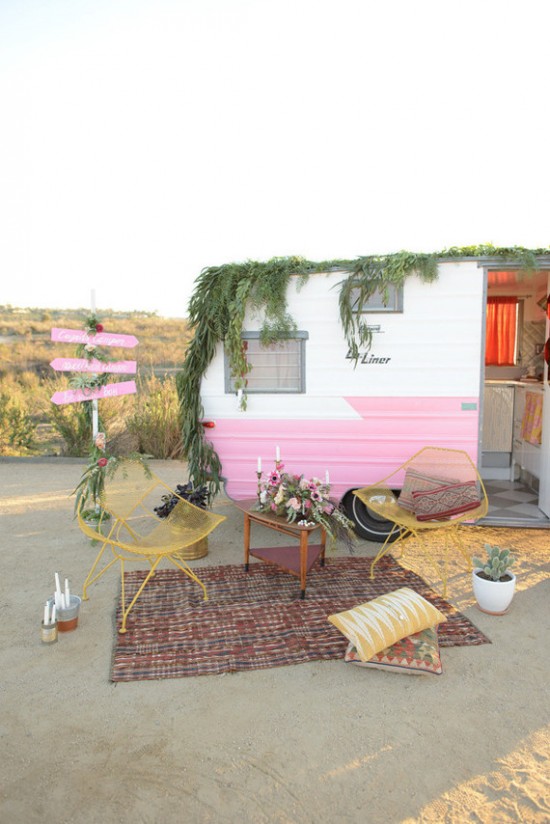 Outdoor-Vintage-Pink-Camper-Birthday-Party-Seating