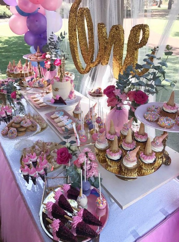 golden-first-unicorn-birthday-party-dessert-bar