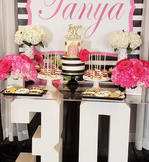 kate space themed 30th birthday dessert table