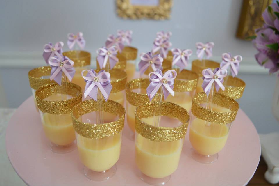 princess sofia birthday dessert in gold glitter cups