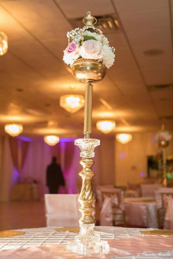 Blush and gold Royal party centerpiece