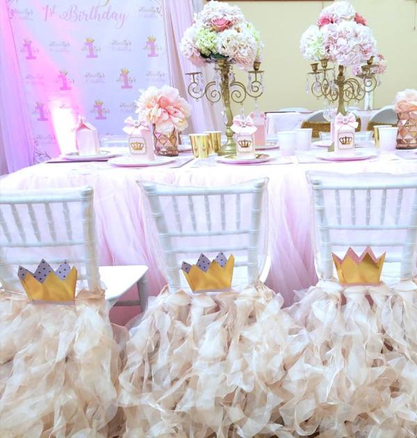 First Princess Birthday chairs with gold crown