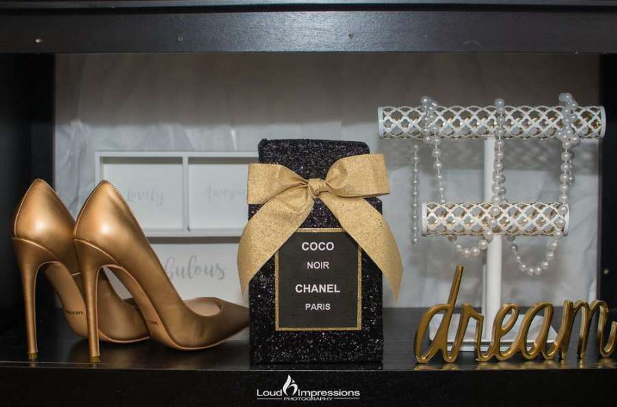 Super-Chic-Chanel-Inspired-Birthday-Party-Gold-Heels