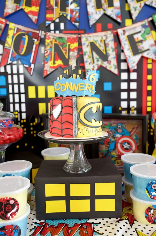 6th superhero birthday batman and superman cake