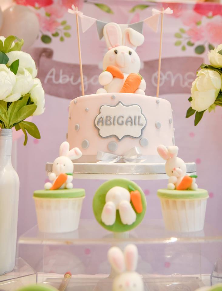 Cute Bunny First Birthday cake