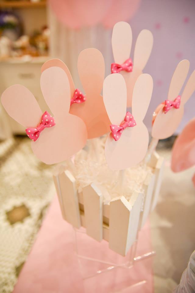 pink bunny themed ribbon enterpiece