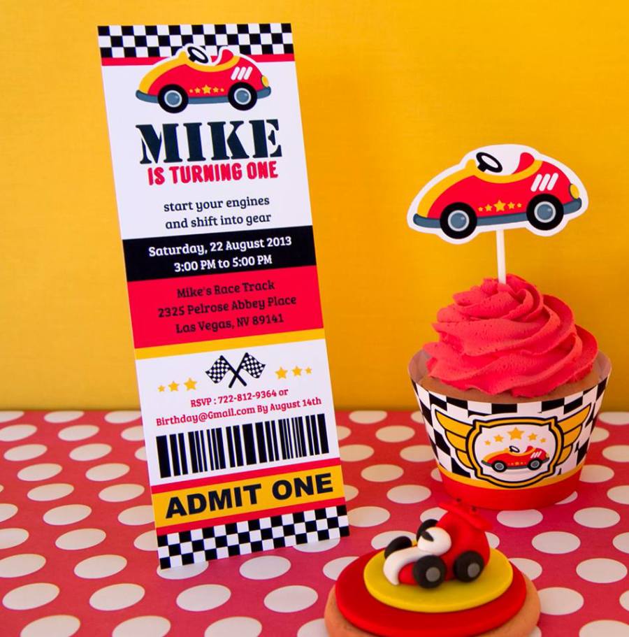 racing car birthday admit one ticket