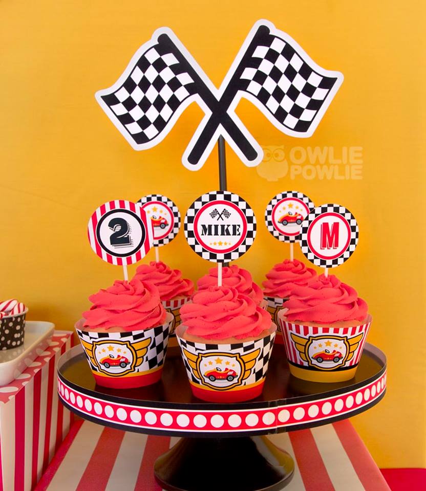 racing car birthday cupcake toppers checkered