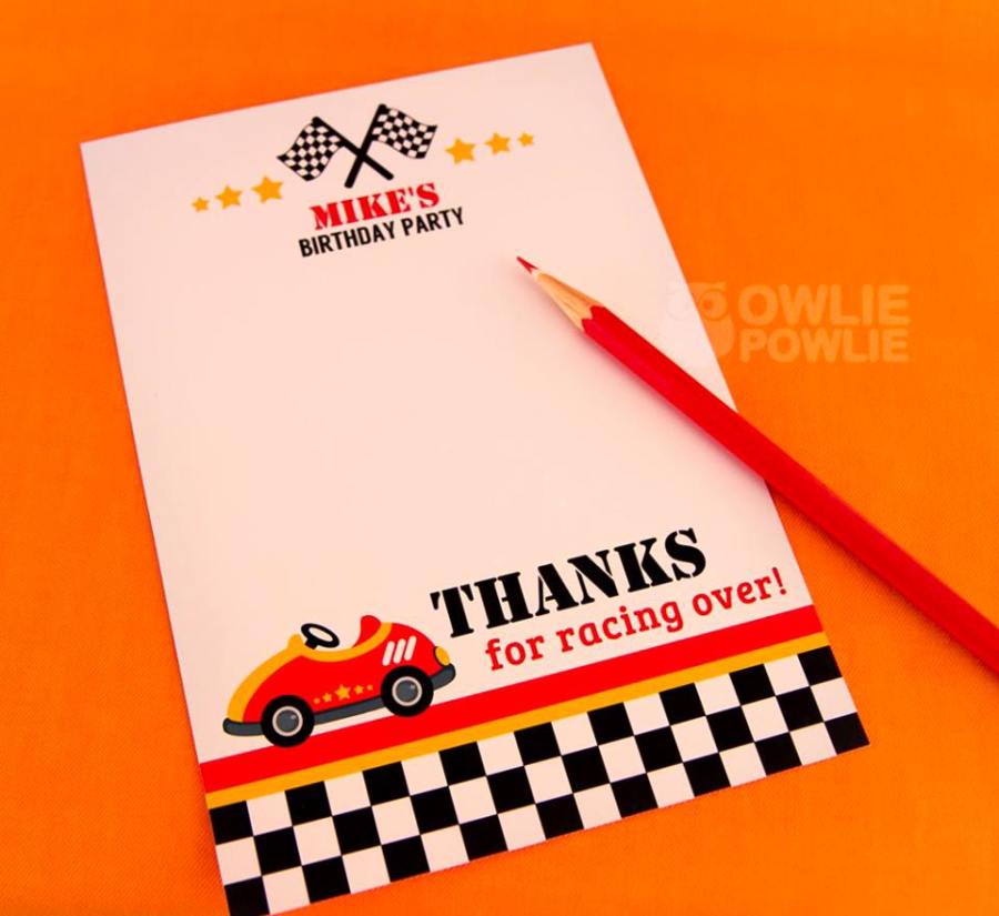 racing car birthday notepad